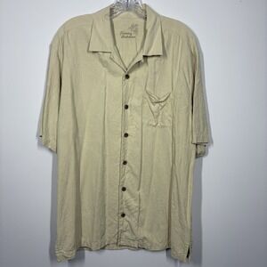 Tommy Bahama Shirt Men's Size L Cream 100% Silk Tropical Short Sleeves Button Up